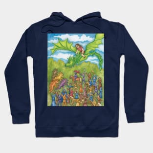 Ingeborg Flying on Esmeralda the Dragon Hoodie